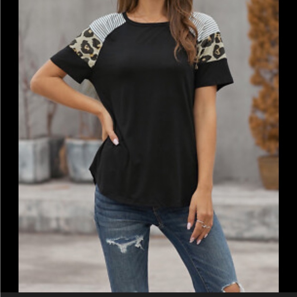 Blouse black and leopard NWT